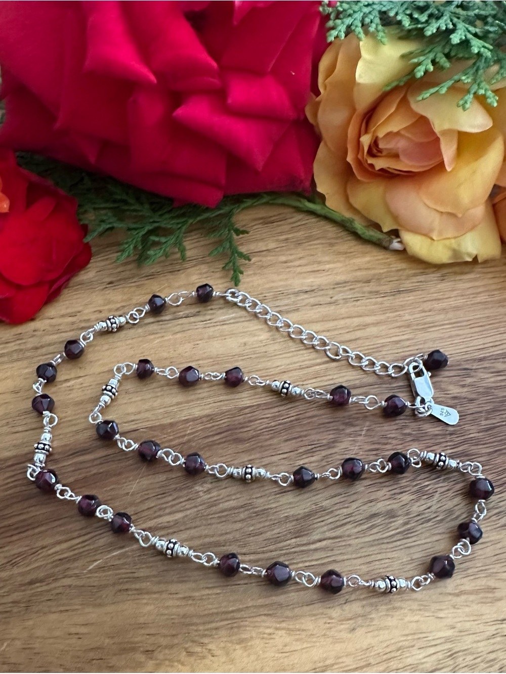 Silpada Sterling Silver 925 Garnet Bead Necklace - Deep Red 18”